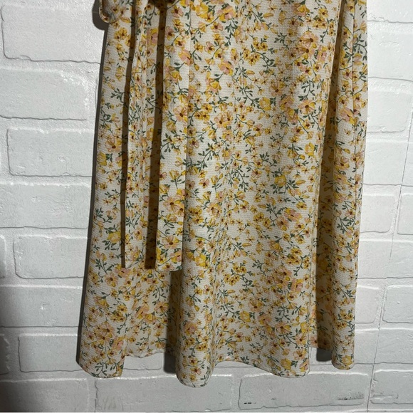 Womens Monteau Dress with Ruffle Sleeves & Waist Tie Floral Yellow Large - Picture 4 of 8